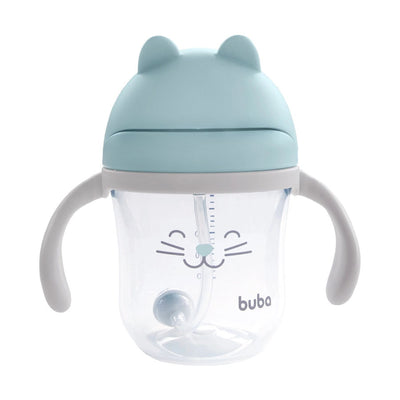 Copo Com Alça Gatinho Azul Com Canudo - Buba