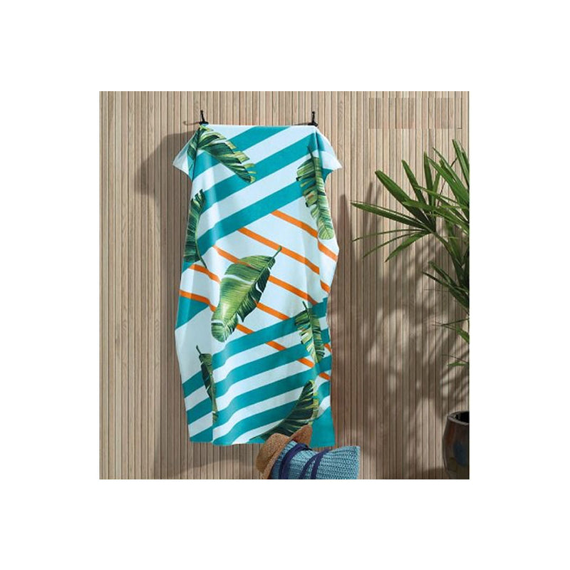 Toalha Praia 76 x 1,52 cm  Velour Folhas Geo
