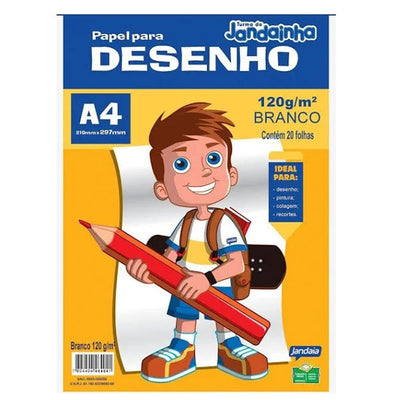 Bloco Desenho A4 Escolar Branco 120grs 20 Folhas -  Jandaia