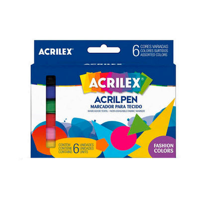 Caneta Para Tecidos 6 Cores Acrilpen - Acrilex