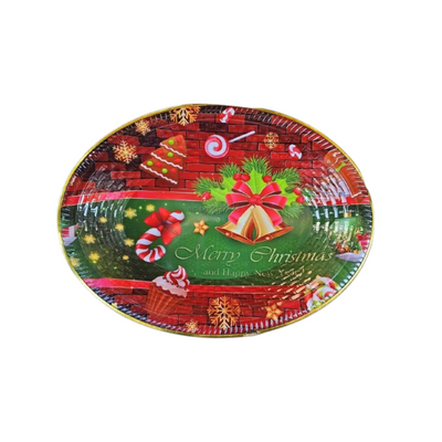 Elegante Prato Natalino Oval, com 26 Centímetros de diâmetro  SNV-E062L - Diversas Estampas
